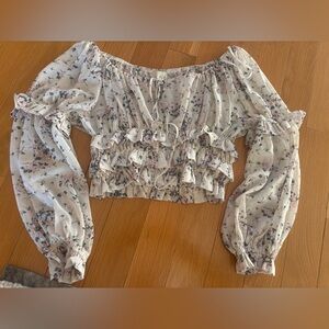 Pinch Off-Shoulder Floral Blouse in White and Pink